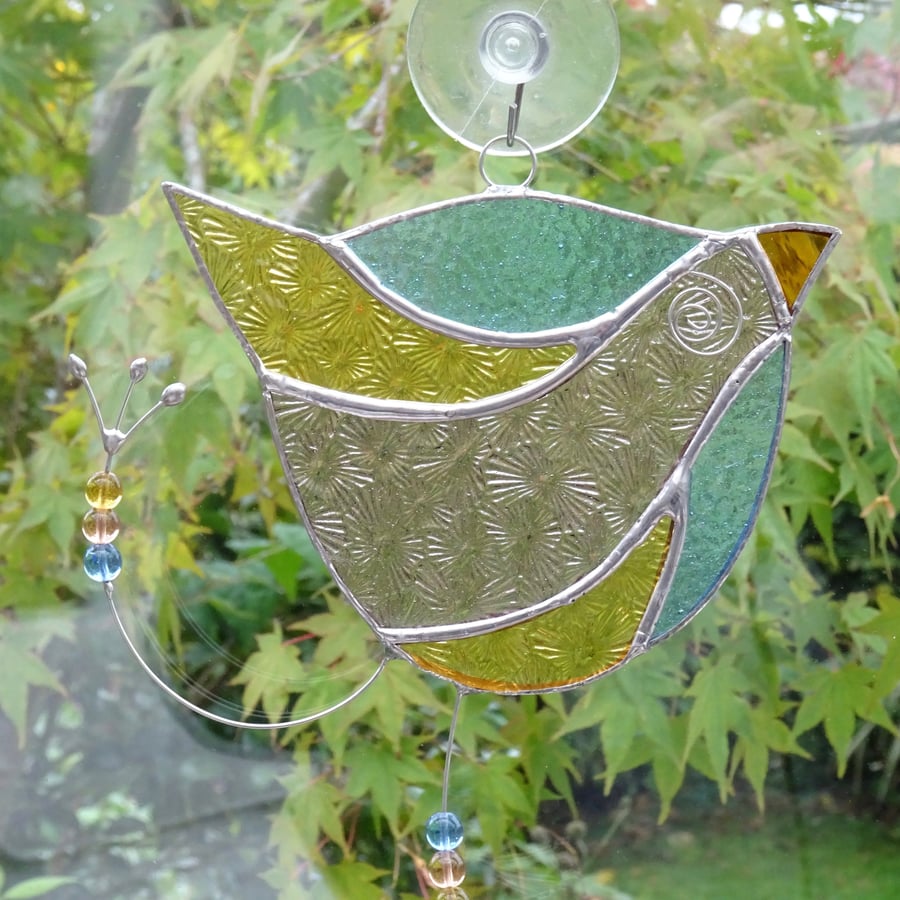 Stained Glass Funky Bird Suncatcher  - Hanging Decoration - Pastel  