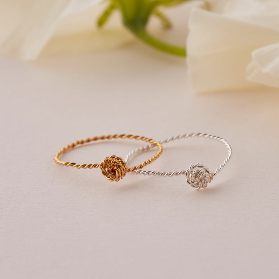 Thin Stacking Ring - Skinny ring band - Twisted Rope Knot ring - Knuckle, pinky