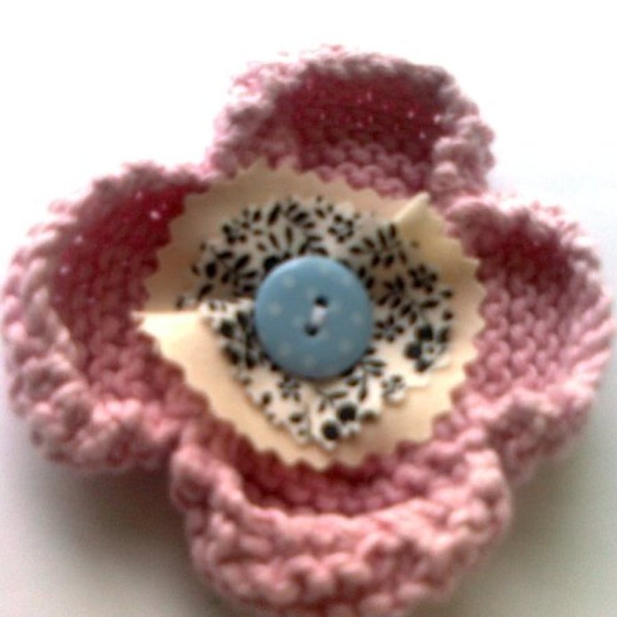 Pink Flower Brooch with fabric and button