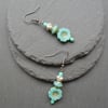 Turquoise Czech Glass drop Earrings Gunmetal Tone