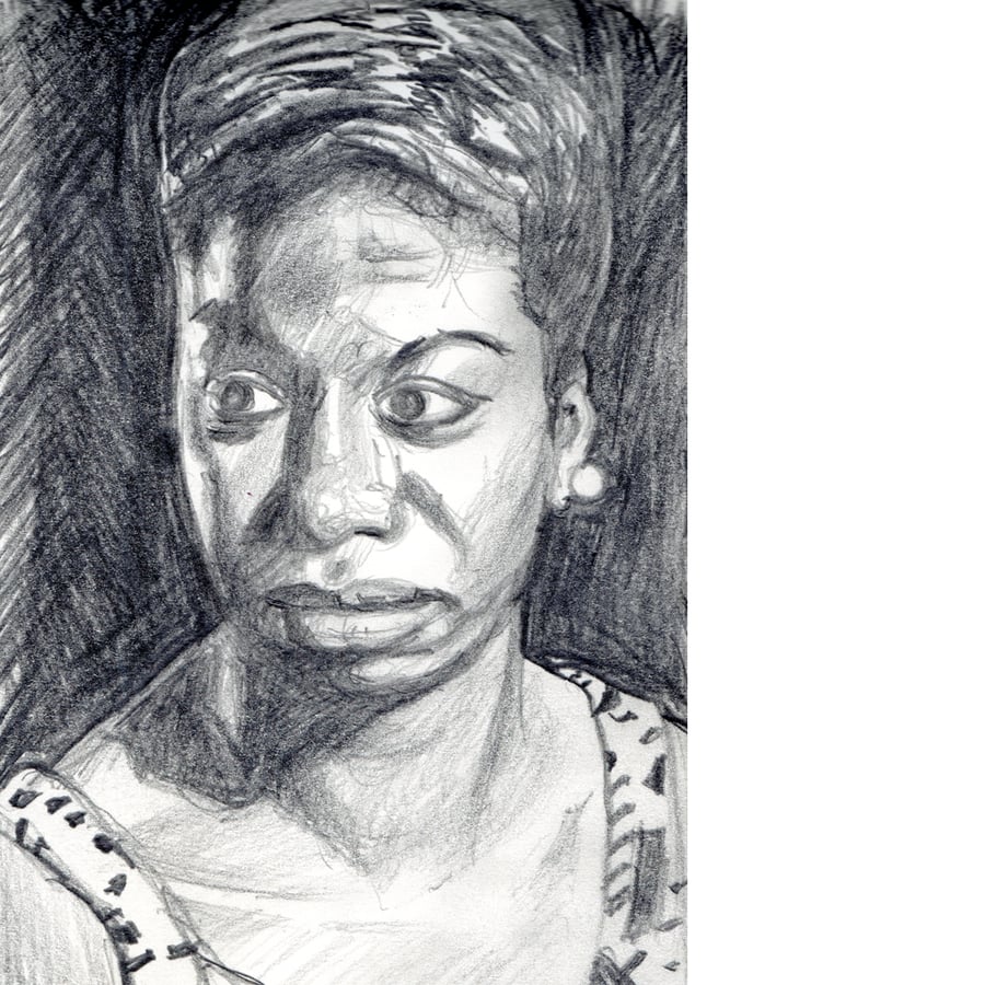 Portrait of Nina Simone. Original graphite pencil drawing, signed by the artist.