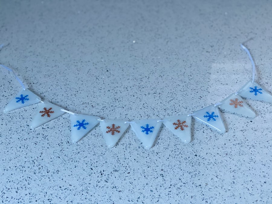 Fused glass Christmas snowflake bunting (SALE)
