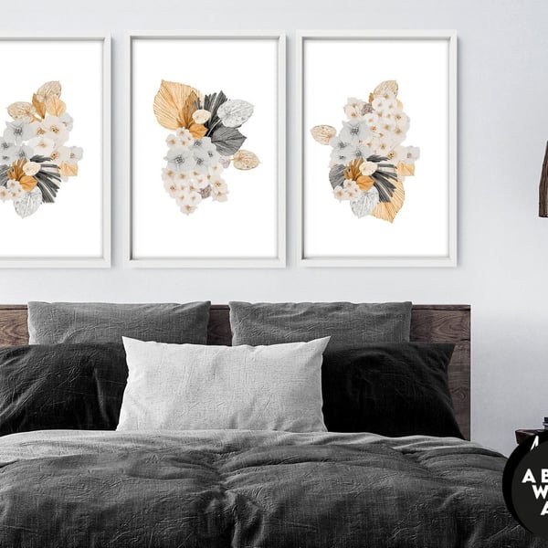 Boho Botanical Set of 3 Prints, Living room Wall Decor, Above The Bed Wall Art, 