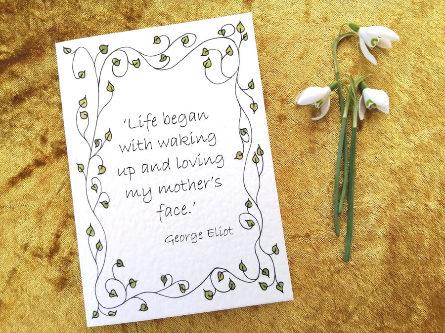 Greetings card with George Eliot quote and original leaves design