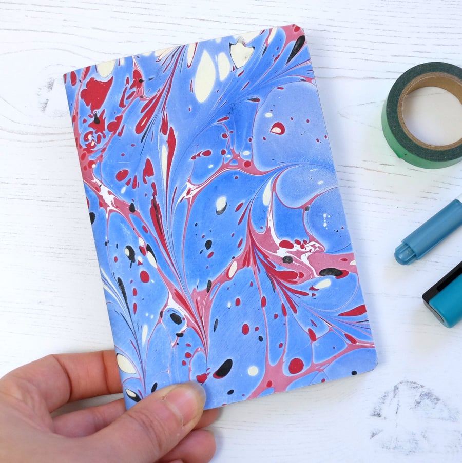 A6 marbled paper notebook blue and crimson 