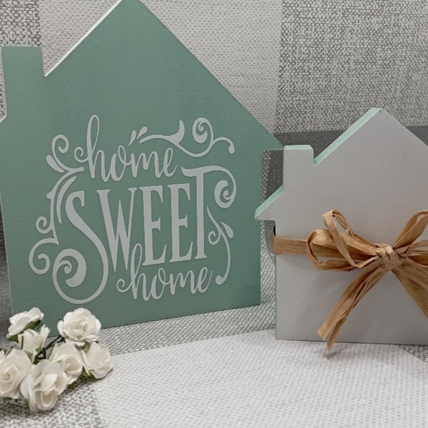Home sweet home set of 2 wooden houses, housewarming gift for friends or family,
