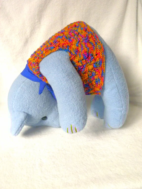 Stilton, a big, blue hug of a bear with a knitted waistcoat.