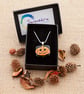Scared Carved Pumpkin Etched Dichroic Fused Glass Halloween Pendant Necklace - Image 2