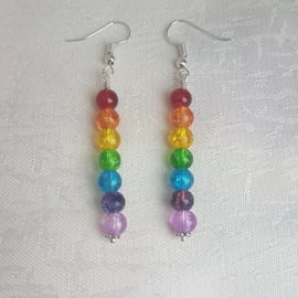 Gorgeous Rainbow Bead Stick Dangle Earrings - Silver tones