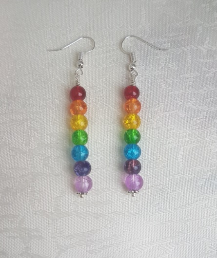Gorgeous Rainbow Bead Stick Dangle Earrings - Silver tones