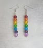 Gorgeous Rainbow Bead Stick Dangle Earrings - Silver tones - Image 1