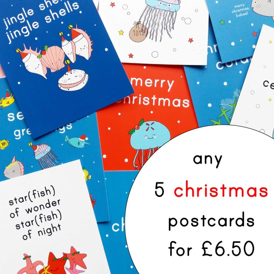 pick 'n' mix christmas postcards - set of five