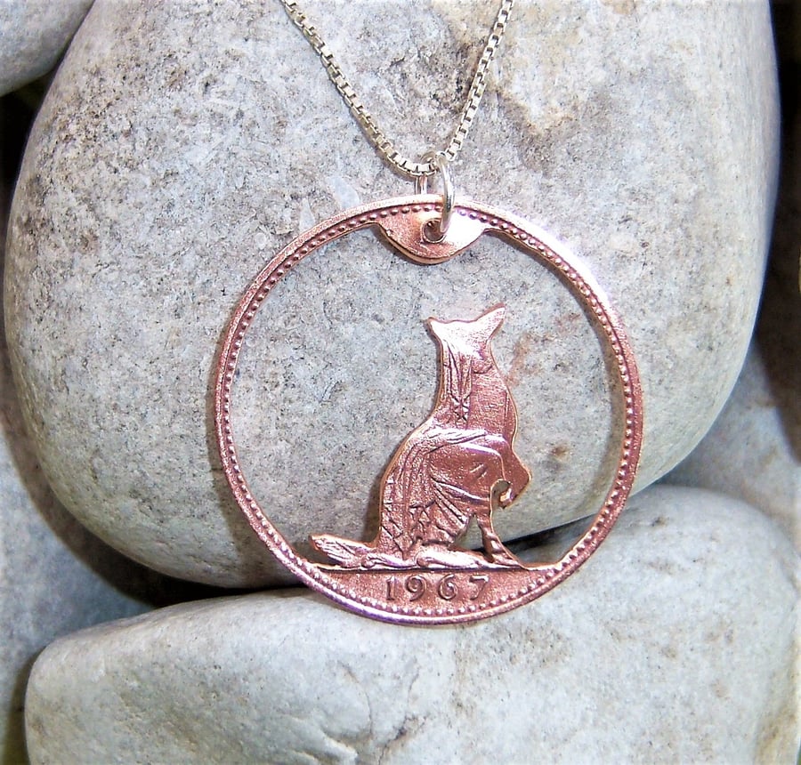 Dog pendant recycled from bronze penny coin 