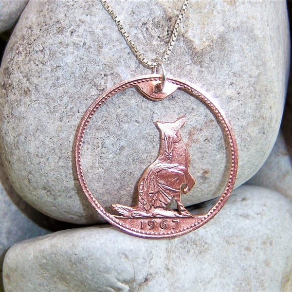 Dog pendant recycled from bronze penny coin 