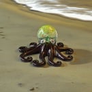 Handmade Resin Octopus Ornament – Sparkling Green Sea Creature – Coastal Ocean D