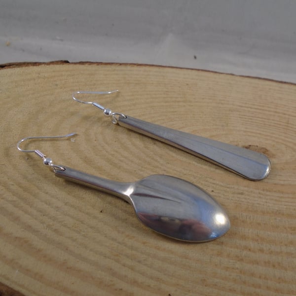 Upcycled Silver Plated Whole Spoon Earrings SPE042215