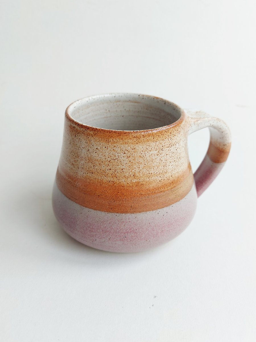 Large mug handmade stoneware pottery Hathersage Heather pink and white glaze