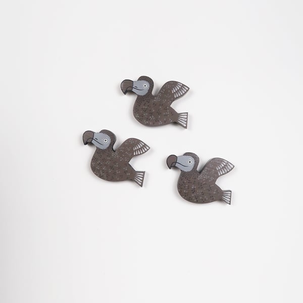 Flying dodo wall hangings, set of 3 funny bird ornaments, grey home decor.