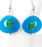 Upcycled Earrings Boho Dangle Acrylic & Magnesite Colourful Blue Green Earrings 