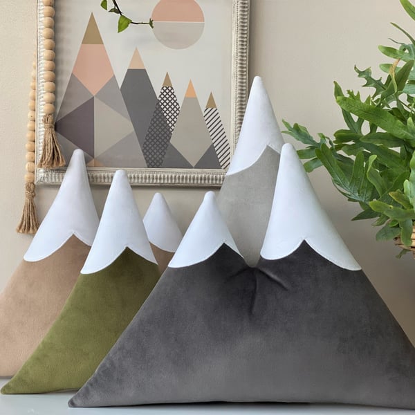 Large Mountain Cushion Plush Velvet Nursery Decor Natural Beige 3 More Colours 