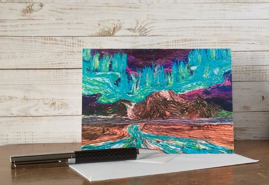 Aurora borealis northern lights greetings card. 