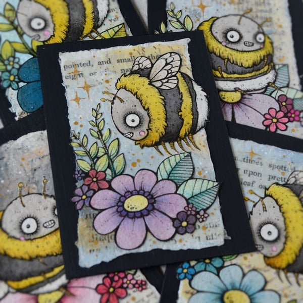 summer bee - original collaged aceo