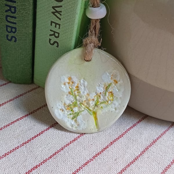 Meadowsweet clay imprinted and hand painted gift tag 