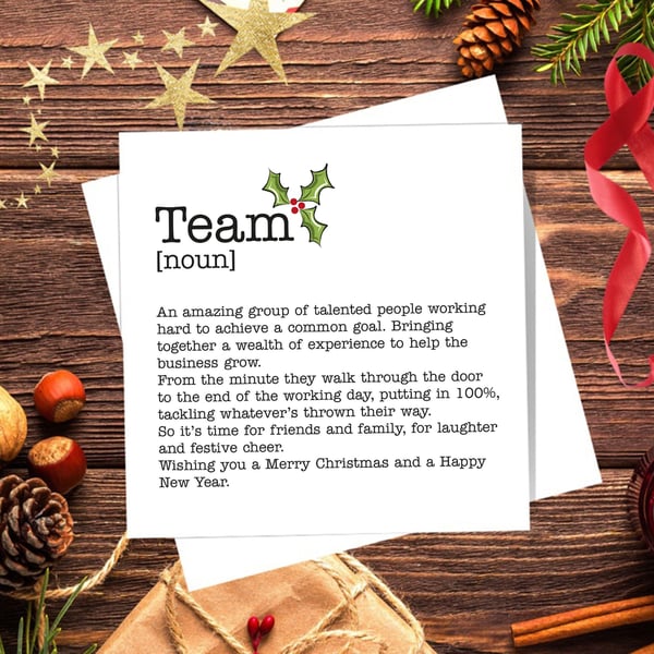 Team Definition Christmas Card, Work Colleague Card, blank inside