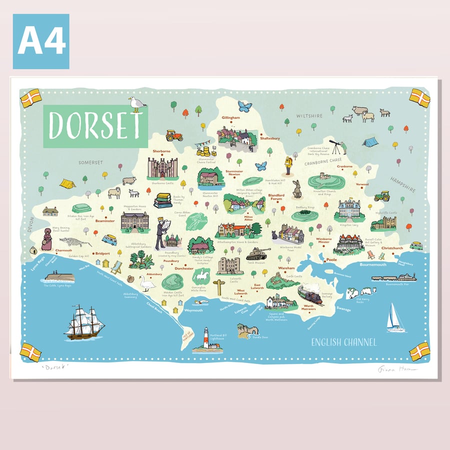 Dorset ornamental map poster A4