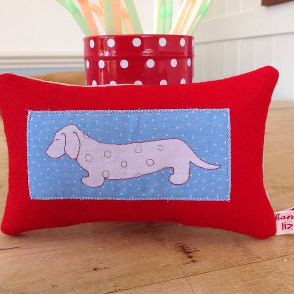 Dachshund Dog Red Lavender Cushion