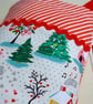 Upcycled Christmas Stocking - snowy winter scene with pink and red hearts - Image 6