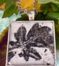Botanical hawthorne Pendant, wearable art, silver grey and black necklace 