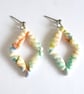 Scalloped Diamond Hoop Polymer Clay Earrings, Cream Pink & Green Dangles - Image 2