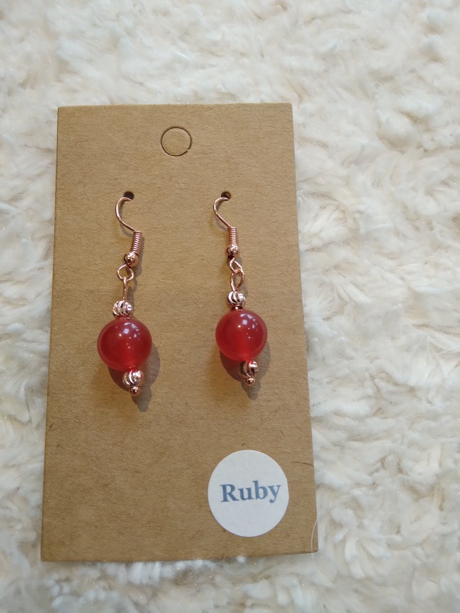 ChrissieCraft hand-made genuine RUBY rose-gold EARRINGS