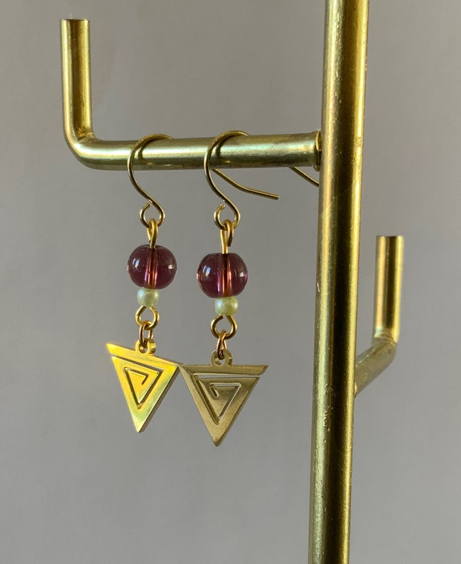 Stainless Steel Triangle Charm Earrings.