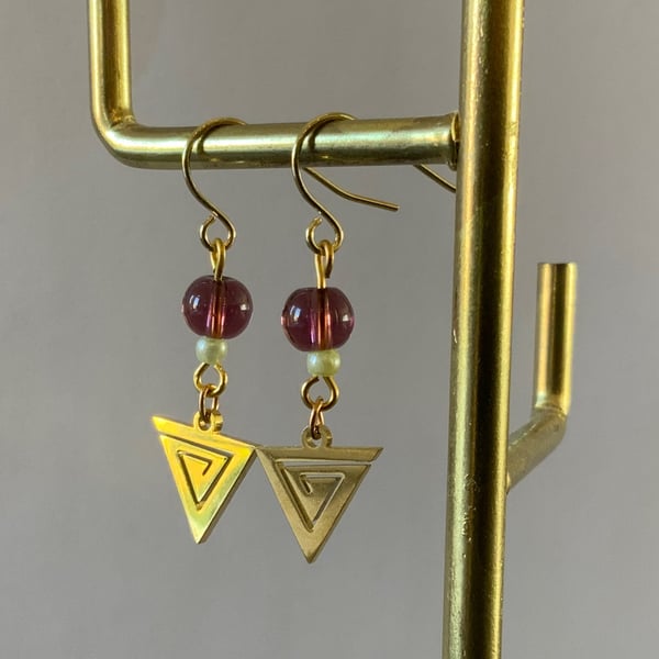 Stainless Steel Triangle Charm Earrings.