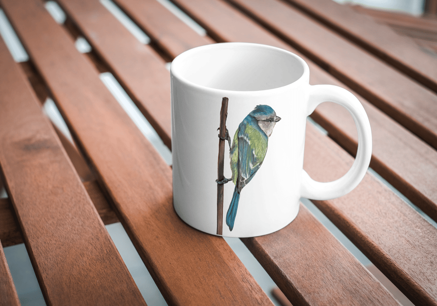 Blue Tit Mug, 11oz mug, Wildlife Inspired gift, Art Mug, Bird Lover