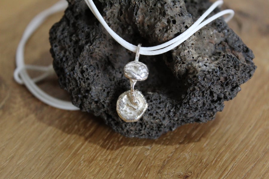 Handmade Recycled Sterling Silver 'Tiny Toadstool' Pendant, Cord Necklace