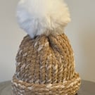 Handmade Caramel and Cream Hat with Pom Pom 