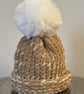 Handmade Caramel and Cream Hat with Pom Pom 
