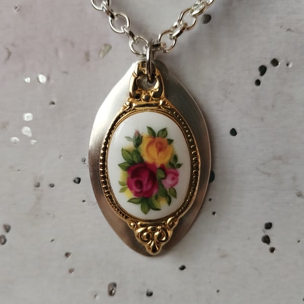 Unique handmade gold and silver plated vintage spoon pendant necklace. 