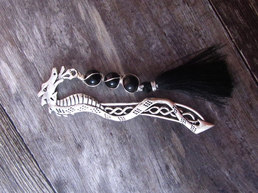 Dragon Bookmark, Black Agate Wire Wrapped Bookmark
