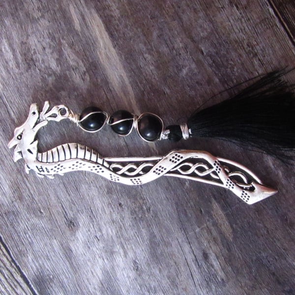 Dragon Bookmark, Black Agate Wire Wrapped Bookmark