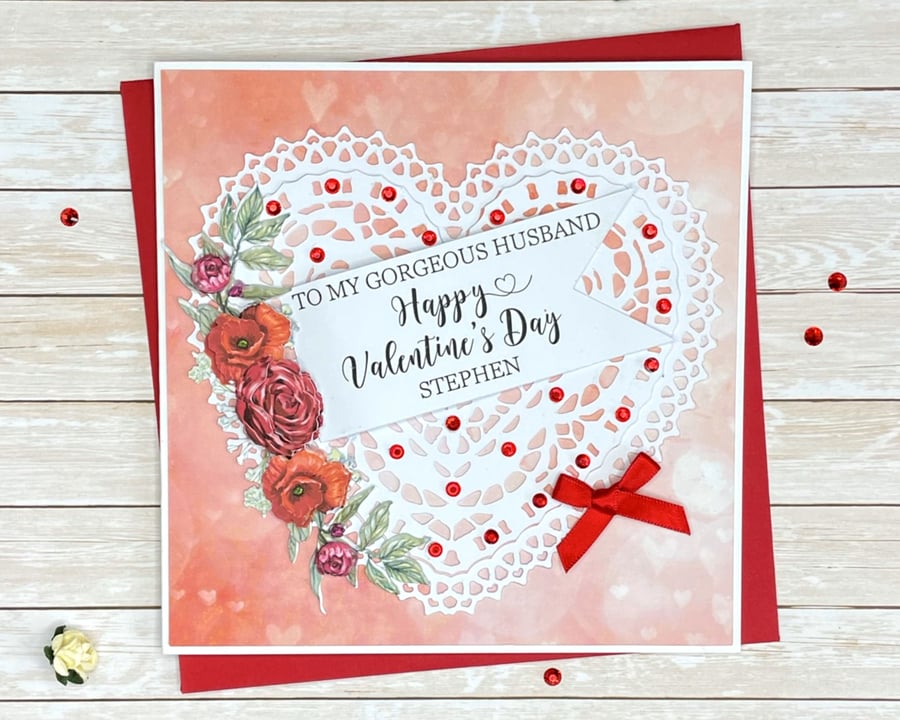 Valentine's Card Personalised Lace Heart Husband Wife Fiancé Fiancée Girlfriend