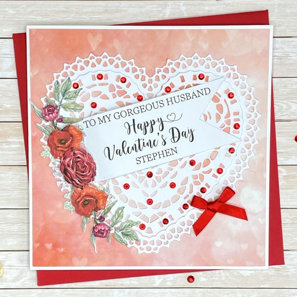 Valentine's Card Personalised Lace Heart Husband Wife Fiancé Fiancée Girlfriend