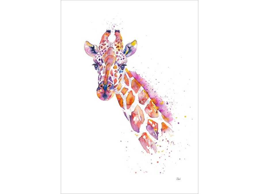 Giraffe watercolour print, painting, illustration, African wall art