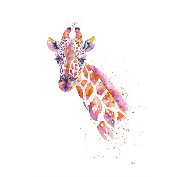 Giraffe watercolour print, painting, illustration, African wall art