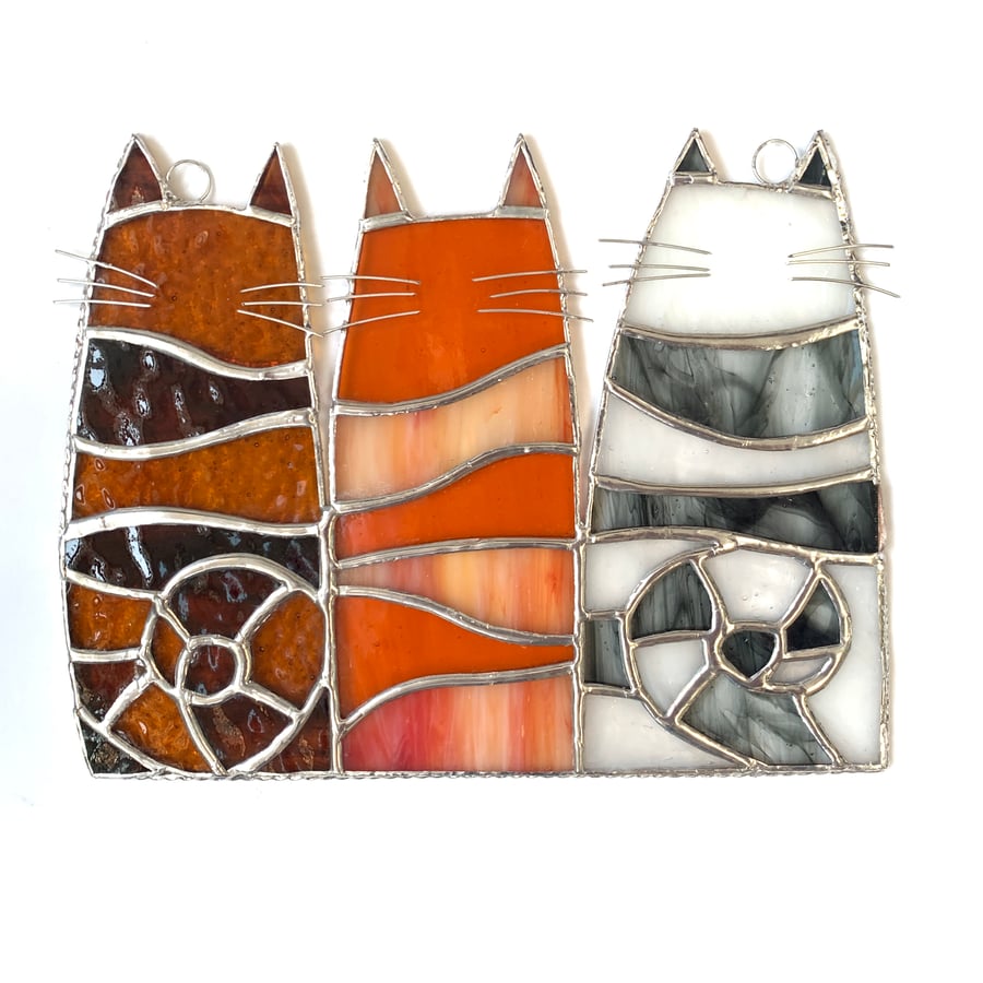 Stained Glass Cat Trio Suncatcher - Handmade Ha... - Folksy