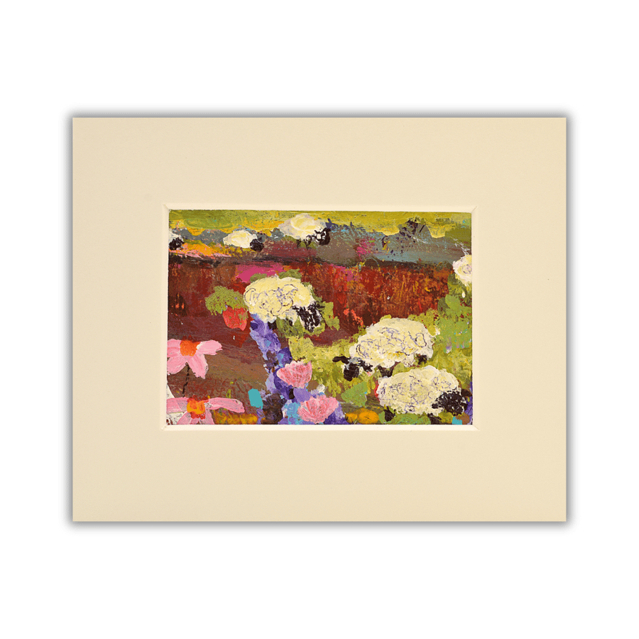 A mounted ACEO of Sheep Grazing - art card - collectible