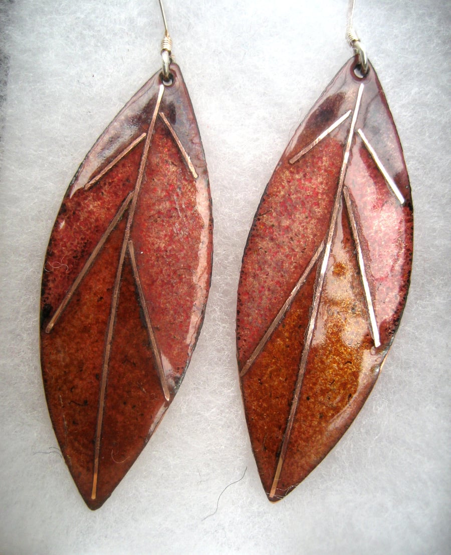 Autumn leaves enamelled earrings